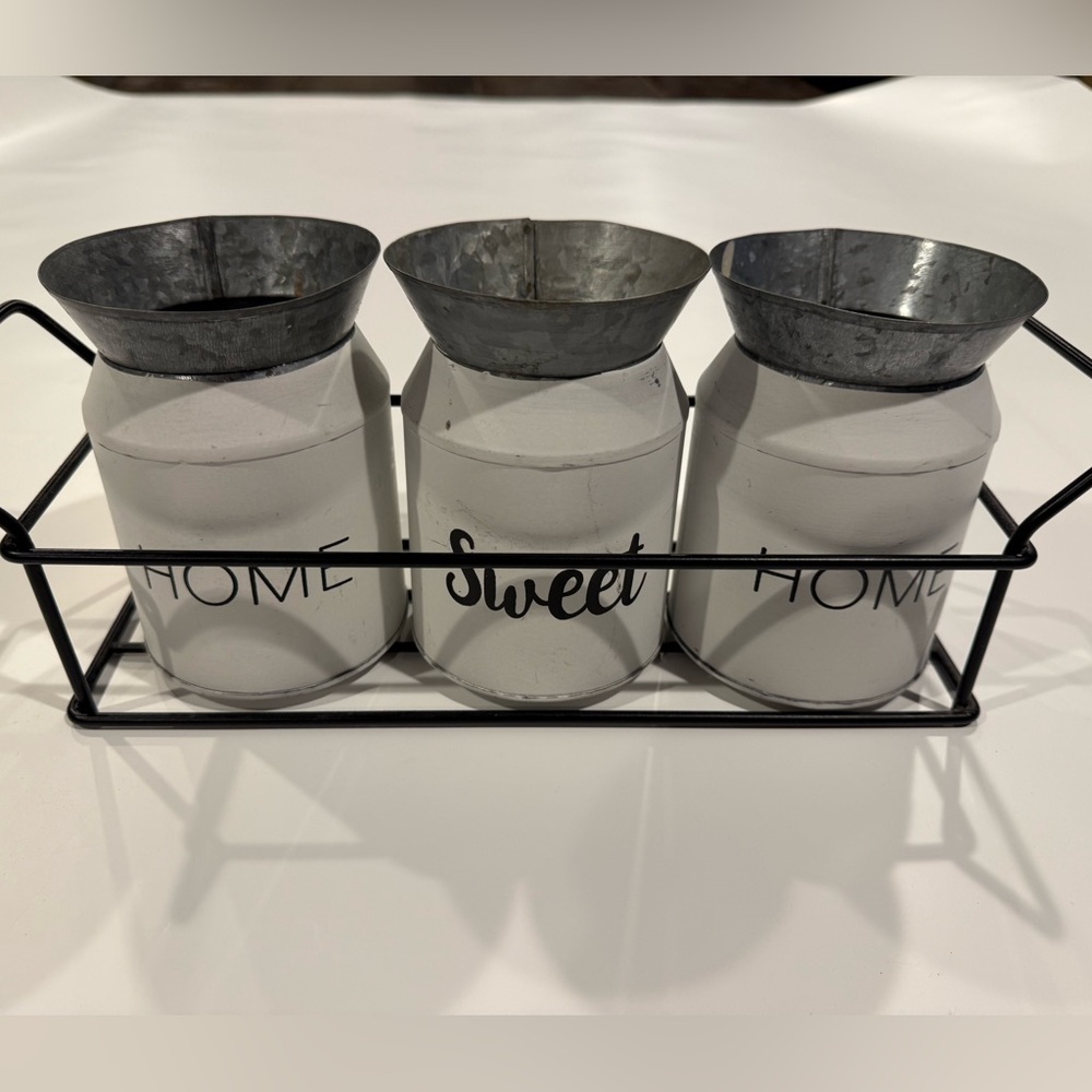 Farmhouse Home Sweet Home Triple White Metal Planter Set